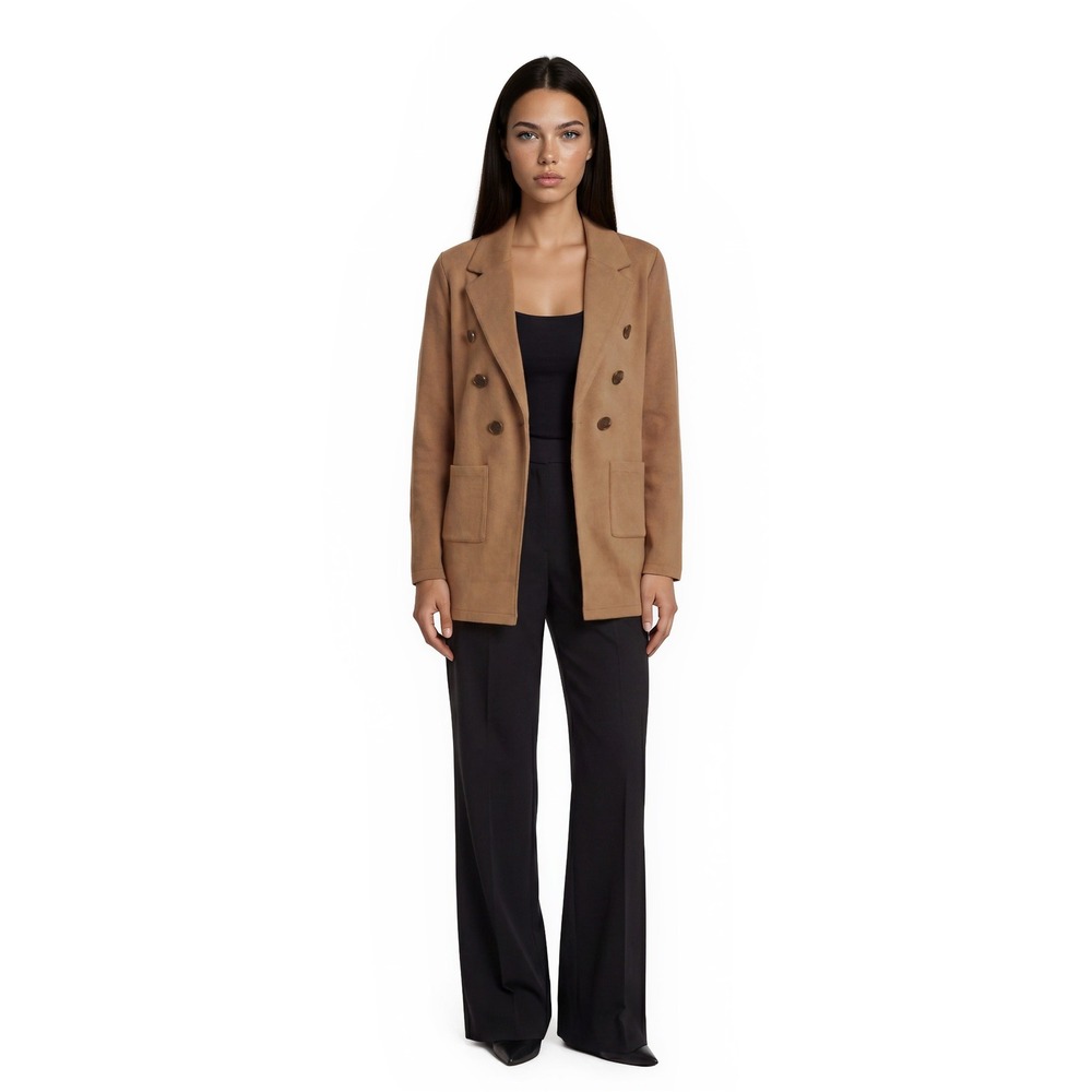 La Vila Milano Blazer Women's Size Small Camel Brown Knit Double Breasted Jacket